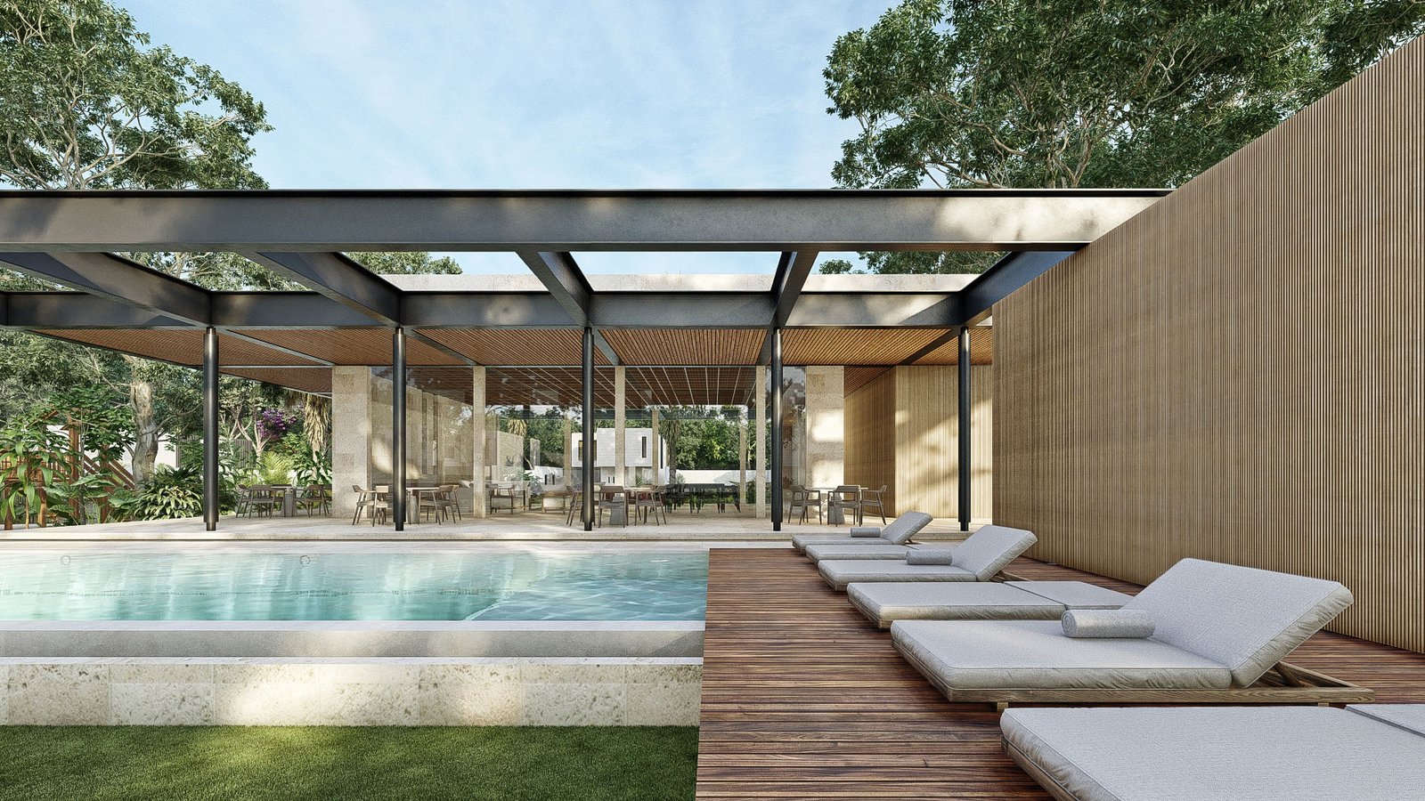 Palapa y parque central La Reserva Yucatán